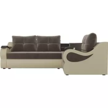 Угловой диван АртМебель Митчелл велюр коричневый экокожа бежевый правый угол