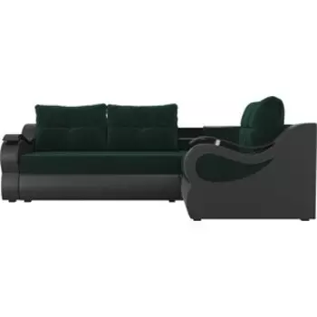 Угловой диван АртМебель Митчелл велюр зеленый экокожа коричневый правый угол
