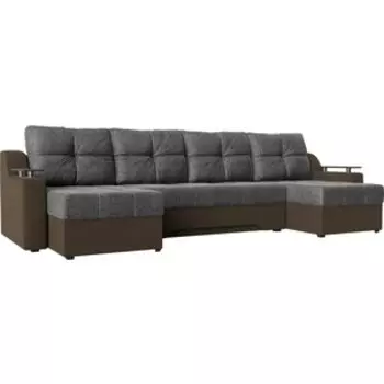 Угловой диван АртМебель Сенатор-П рогожка серый/коричневый