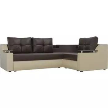 Угловой диван АртМебель Тесей экокожа коричневый бежевый правый угол