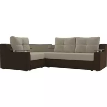 Угловой диван АртМебель Тесей микровельвет бежевый коричневый левый угол
