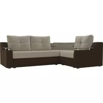 Угловой диван АртМебель Тесей микровельвет бежевый коричневый правый угол