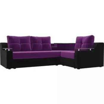 Угловой диван АртМебель Тесей микровельвет фиолетовый черный правый угол