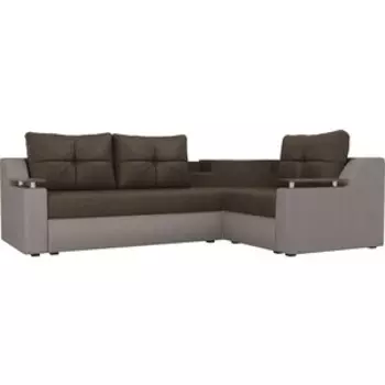 Угловой диван АртМебель Тесей рогожка коричневый бежевый правый угол