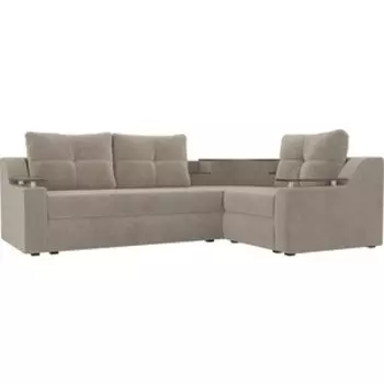 Угловой диван АртМебель Тесей велюр бежевый правый угол