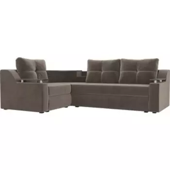 Угловой диван АртМебель Тесей велюр коричневый левый угол