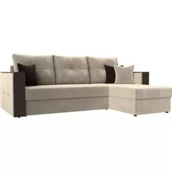 Угловой диван АртМебель Валенсия микровельвет бежевый правый угол