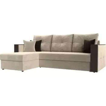 Угловой диван АртМебель Валенсия микровельвет бежевый левый угол