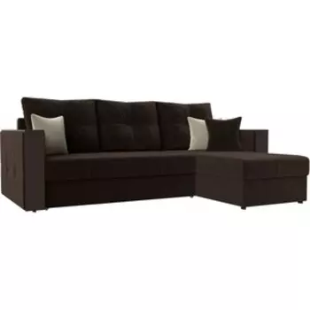 Угловой диван АртМебель Валенсия микровельвет коричневый правый угол