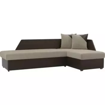 Угловой диван Мебелико Андора микровельвет бежевый+экокожа коричневый правый
