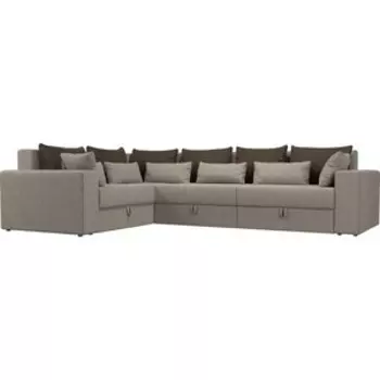 Угловой диван Мебелико Майами Long рогожка бежевый коричневый/бежевый левый угол