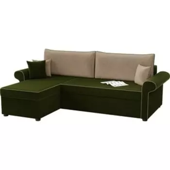 Угловой диван Мебелико Милфорд микровельвет зелено-бежевый левый угол