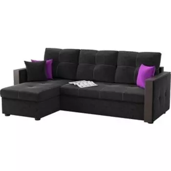 Угловой диван Мебелико Валенсия микровельвет черный левый угол