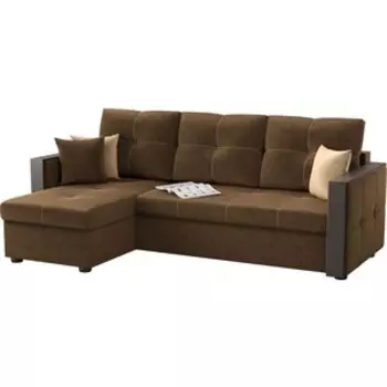 Угловой диван Мебелико Валенсия микровельвет коричневый левый угол