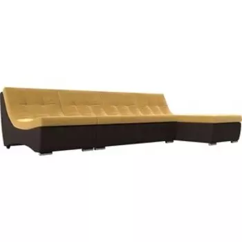 Угловой модульный диван АртМебель Монреаль микровельвет желтый экокожа коричневый