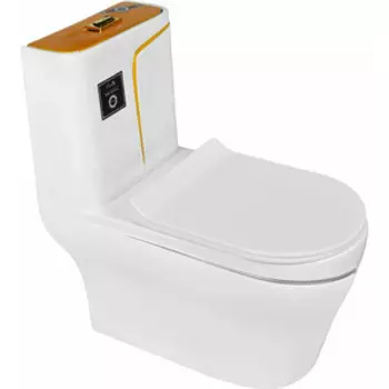 Унитаз-моноблок безободковый Emmy с сиденьем микролифт, белый/золото (EY-9001G)