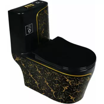 Унитаз-моноблок Emmy с сиденьем микролифт, черный/золото (EY-9004G)