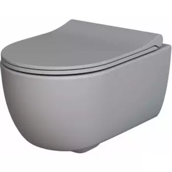 Унитаз подвесной безободковый Ambassador Abner с тонким сиденьем-микролифт, матовый серый (103T20301R, 102T20301S)