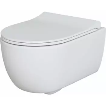 Унитаз подвесной безободковый Ambassador Abner с тонким сиденьем-микролифт, матовый белый (103T20101R, 102T20101S)