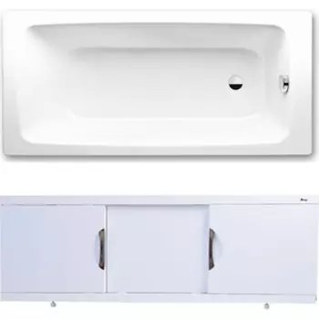 Ванна стальная Kaldewei Cayono 751 Easy-Clean 180x80 с экраном Emmy Валенсия и ножками