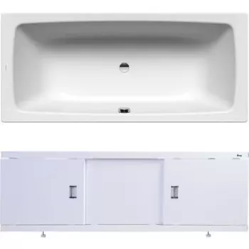 Ванна стальная Kaldewei Cayono Duo 725 Antislip, Easy Clean 180x80 с экраном Emmy Виктория и ножками
