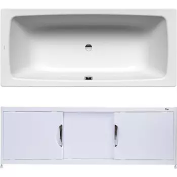 Ванна стальная Kaldewei Cayono Duo 725 Antislip, Easy Clean 180x80 с экраном Emmy Малибу и ножками