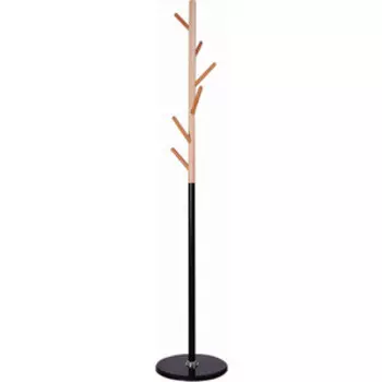 Вешалка-стойка Brabix CR01906 на мраморном диске, металл черный/дерево бук, 6 крючков (606441)