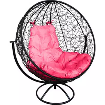Вращающееся кресло Планета про Круг с ротангом черное, розовая подушка (11100408)