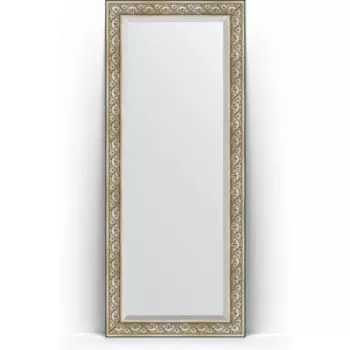 Зеркало напольное с фацетом Evoform Exclusive Floor 85x205 см, в багетной раме - барокко серебро 106 мм (BY 6134)
