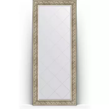 Зеркало напольное с гравировкой Evoform Exclusive-G Floor 85x205 см, в багетной раме - барокко серебро 106 мм (BY 6334)