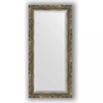Зеркало с фацетом в багетной раме поворотное Evoform Exclusive 53x113 см, старое дерево с плетением 70 мм (BY 3486)