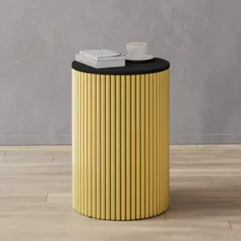 Журнальный столик Genglass круглый с металлическим золотым подстольем и черной столешницей GENGLASS TRUBIS Wood GGT-03-1-2-S-40