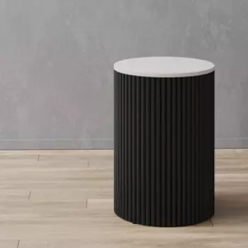 Журнальный столик Genglass круглый с металлическим черным подстольем и белой столешницей GENGLASS TRUBIS Wood GGT-03-2-3-S-40