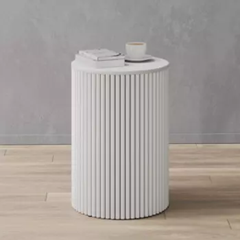 Журнальный столик Genglass круглый с металлическим белым подстольем и белой столешницей GENGLASS TRUBIS Wood GGT-03-3-3-S-40