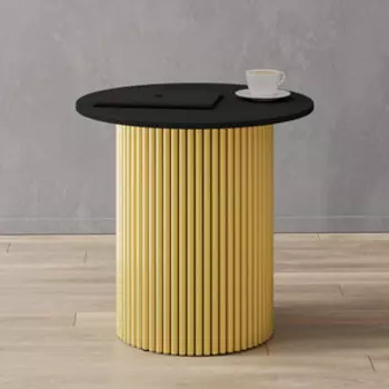 Журнальный столик Genglass круглый с металлическим золотым подстольем и черной столешницей GENGLASS TRUBIS Wood GGT-03-1-2-S-60