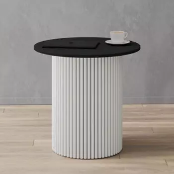 Журнальный столик Genglass круглый с металлическим белым подстольем и черной столешницей GENGLASS TRUBIS Wood GGT-03-3-2-S-60