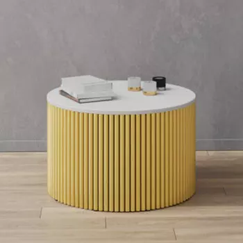 Журнальный столик Genglass круглый с металлическим золотым подстольем и белой столешницей GENGLASS TRUBIS Wood GGT-03-1-3-M-60