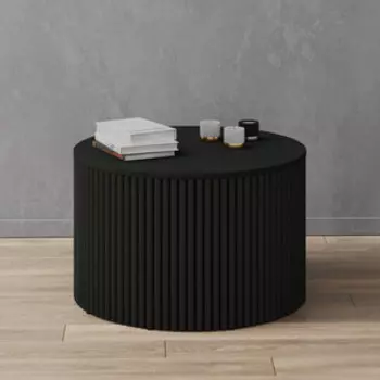 Журнальный столик Genglass круглый с металлическим черным подстольем и черной столешницей GENGLASS TRUBIS Wood GGT-03-2-2-M-60