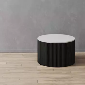 Журнальный столик Genglass круглый с металлическим черным подстольем и белой столешницей GENGLASS TRUBIS Wood GGT-03-2-3-M-60