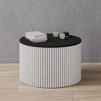 Журнальный столик Genglass круглый с металлическим белой подстольем и черной столешницей GENGLASS TRUBIS Wood GGT-03-3-2-M-60