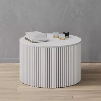 Журнальный столик Genglass круглый с металлическим белым подстольем и белой столешницей GENGLASS TRUBIS Wood GGT-03-3-3-M-60