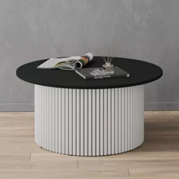 Журнальный столик Genglass круглый с металлическим белым подстольем и черной столешницей GENGLASS TRUBIS Wood GGT-03-3-2-M-80