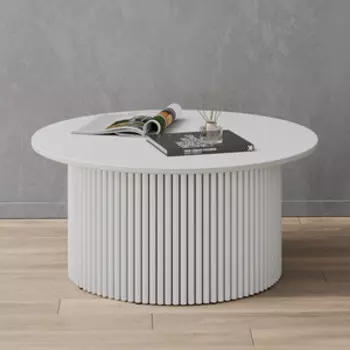 Журнальный столик Genglass круглый с металлическим белым подстольем и белой столешницей GENGLASS TRUBIS Wood GGT-03-3-3-M-80