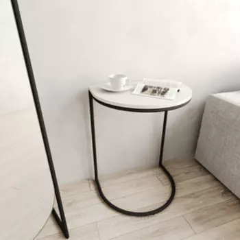 Журнальный столик Genglass металлический приставной GENGLASS EVEKIS GGT-16-2-3 чёрный с белой столешницей