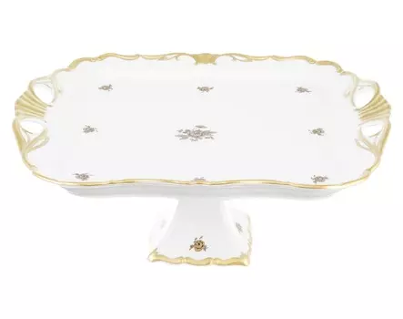 Блюдо квадратное на ножке золотая роза (queen s crown) белый 34 см.