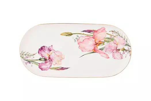 Блюдо овальное ирисы (garda decor) розовый 30x2x15 см.