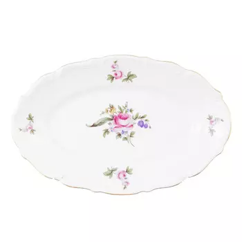 Блюдо овальное плоское мейсенский букет (repast) белый 22 см.