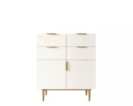 Большой комод с четырьмя ящиками и дверками line (etg-home) бежевый 90x105x60 см.