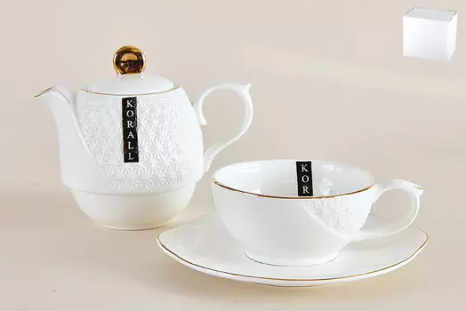 Чайный набор снежная королева (коралл) белый 16x15x11 см.