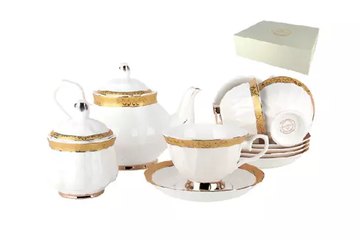 Чайный сервиз золотой дует 6/14 (коралл) золотой 40x15x34.5 см.
